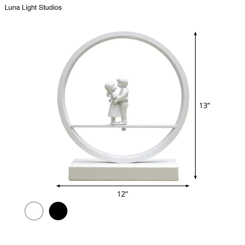 Simona - Romantic Black/White Hoop Nightstand Light Simple Romantic Acrylic Table Lamp in Warm/White Light with Lover Statuette