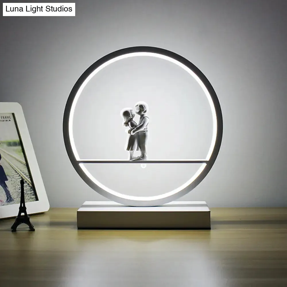Simona - Romantic Black/White Hoop Nightstand Light Simple Romantic Acrylic Table Lamp in Warm/White Light with Lover Statuette