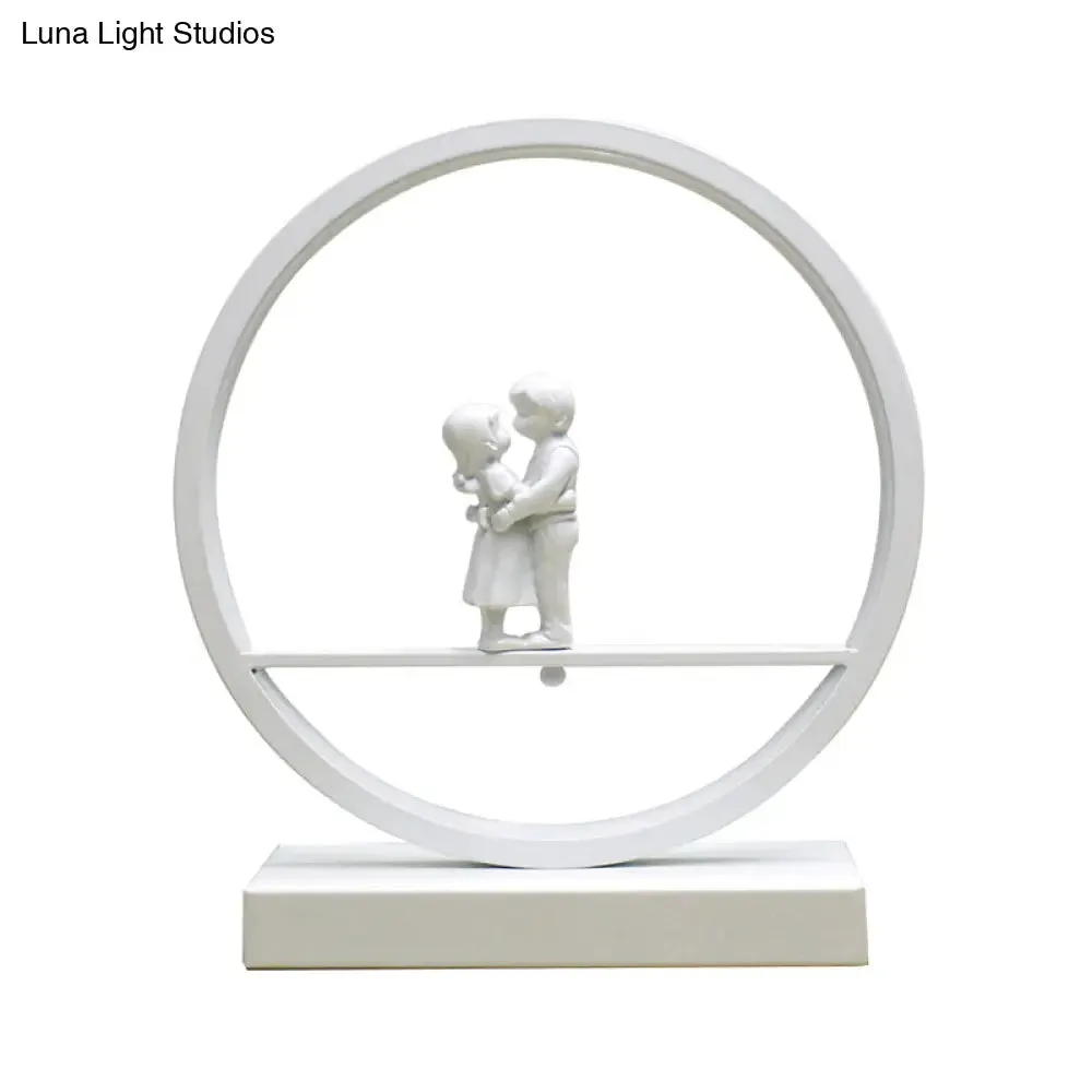 Simona - Romantic Black/White Hoop Nightstand Light Simple Romantic Acrylic Table Lamp in Warm/White Light with Lover Statuette