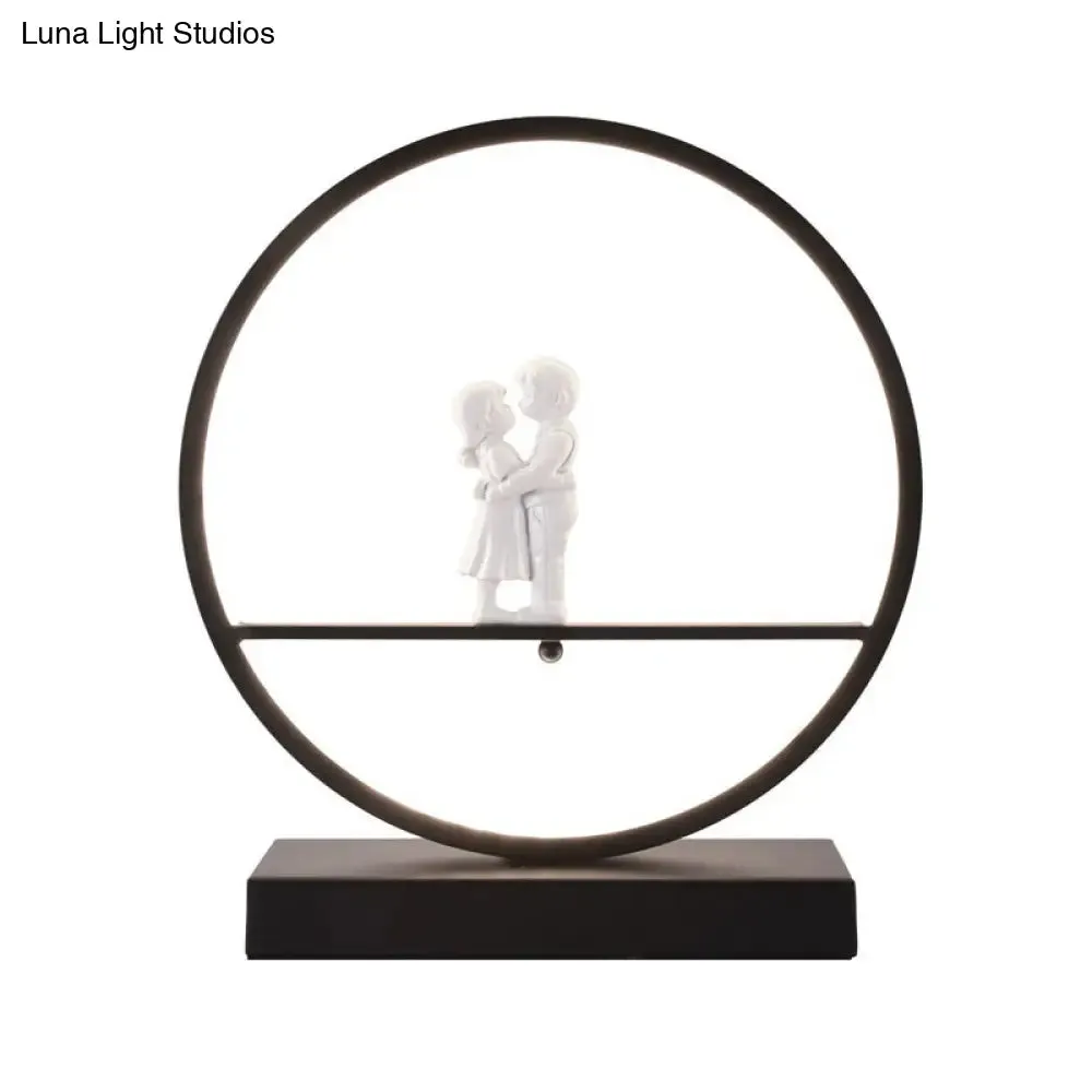 Simona - Romantic Black/White Hoop Nightstand Light Simple Romantic Acrylic Table Lamp in Warm/White Light with Lover Statuette