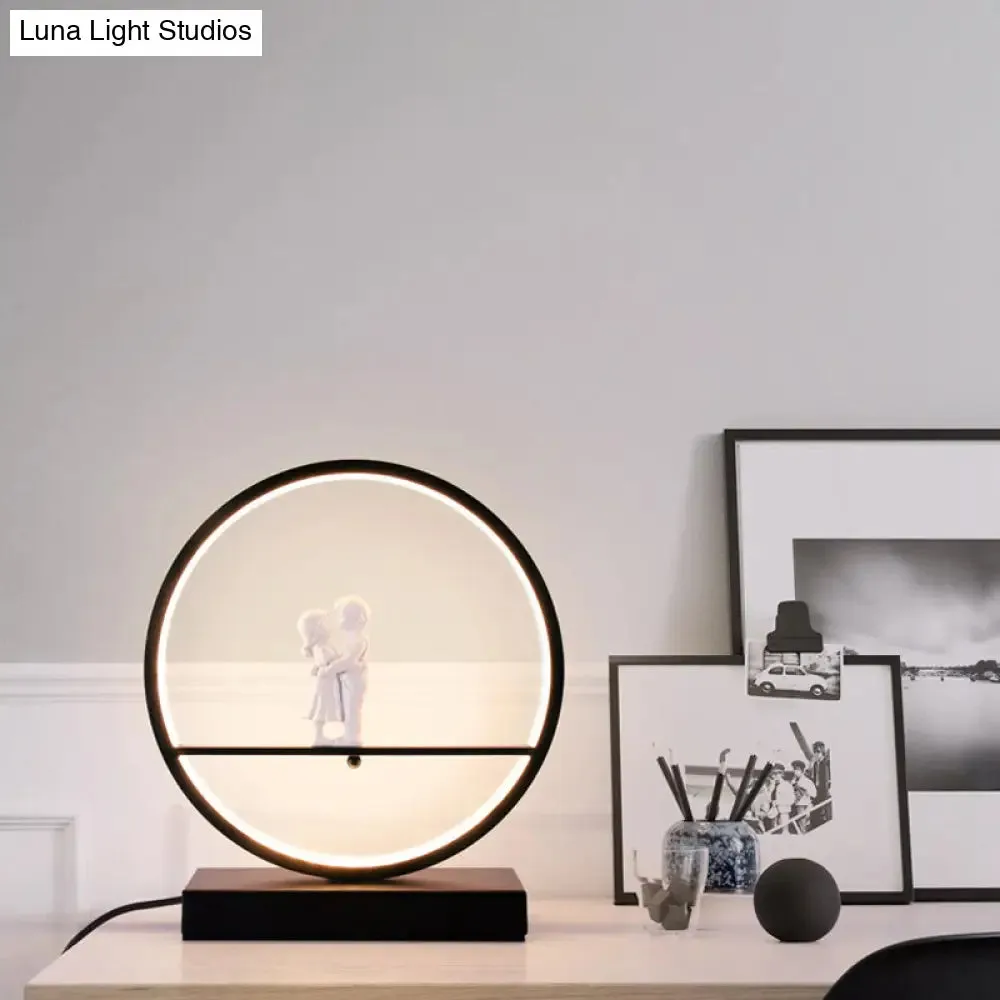 Simona - Romantic Black/White Hoop Nightstand Light Simple Romantic Acrylic Table Lamp in Warm/White Light with Lover Statuette