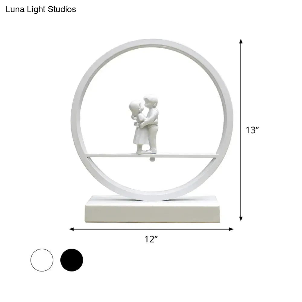 Simona - Romantic Black/White Hoop Nightstand Light Simple Romantic Acrylic Table Lamp in Warm/White Light with Lover Statuette