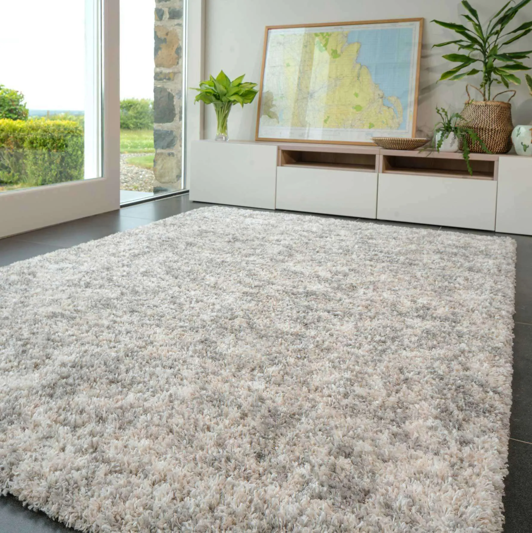 Soft Mottled Silver Shaggy Runner Rug