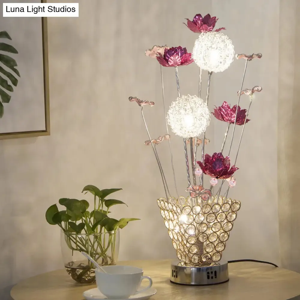 Stella - Golden Art Decor Rose and Dandelion Night Light LED Ironic Desk Lighting with Inserted Crystal Vase in Gold
