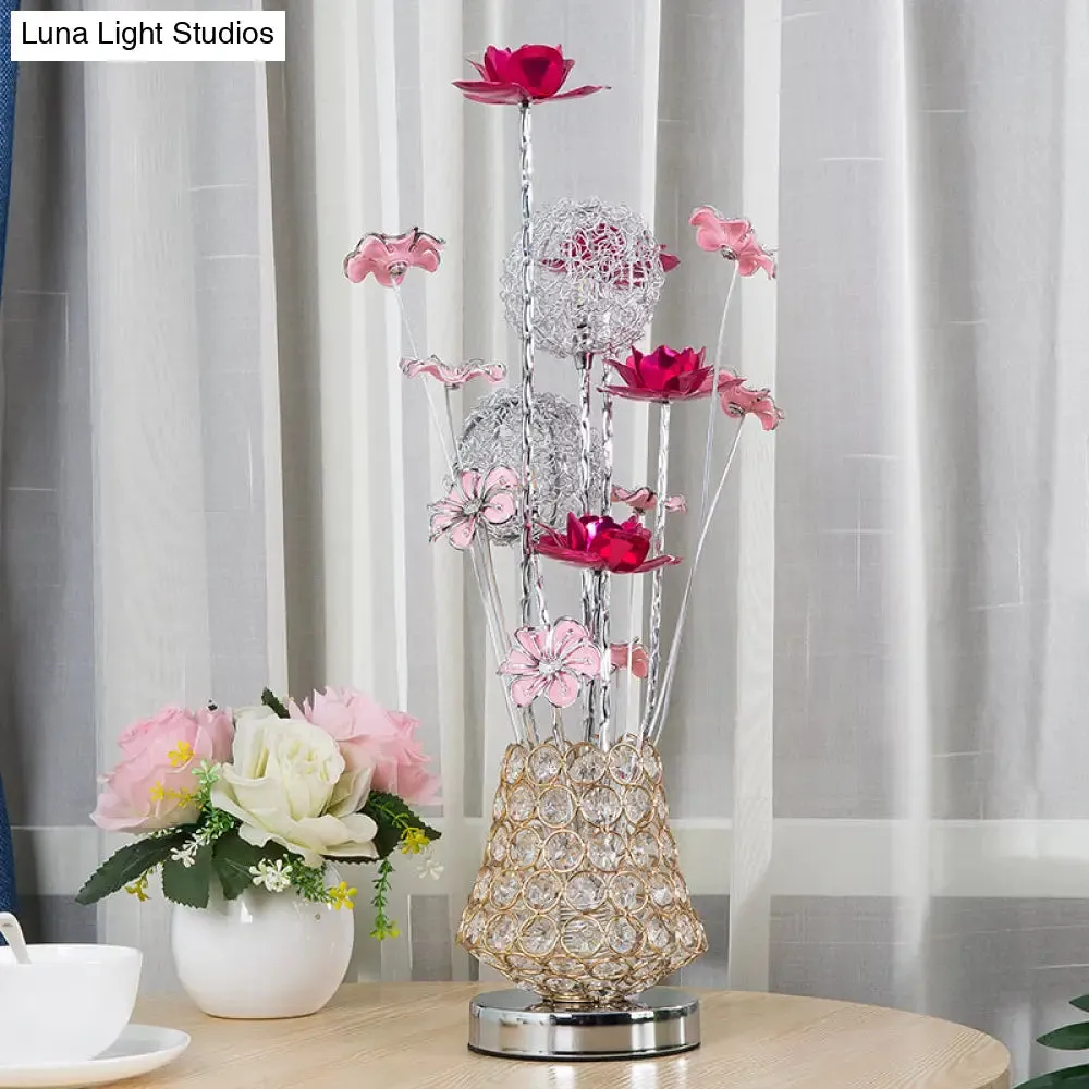 Stella - Golden Art Decor Rose and Dandelion Night Light LED Ironic Desk Lighting with Inserted Crystal Vase in Gold