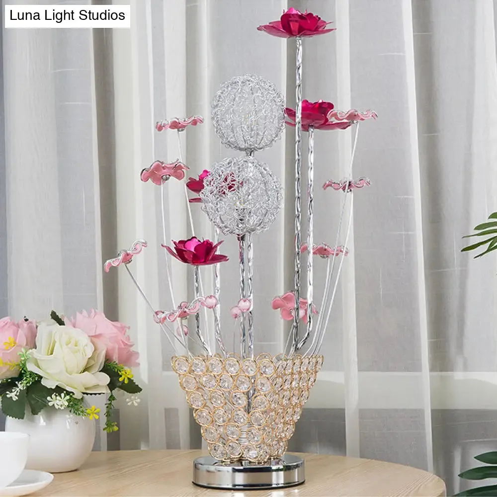 Stella - Golden Art Decor Rose and Dandelion Night Light LED Ironic Desk Lighting with Inserted Crystal Vase in Gold