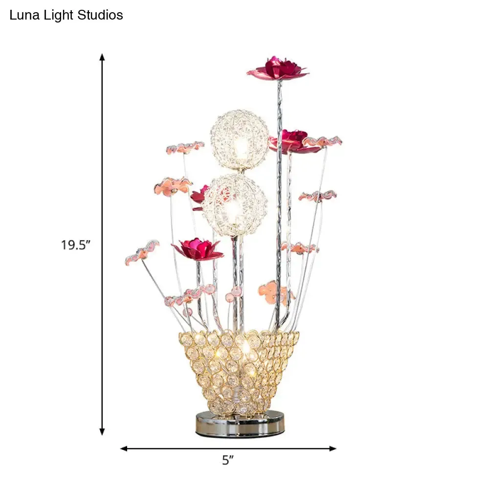 Stella - Golden Art Decor Rose and Dandelion Night Light LED Ironic Desk Lighting with Inserted Crystal Vase in Gold