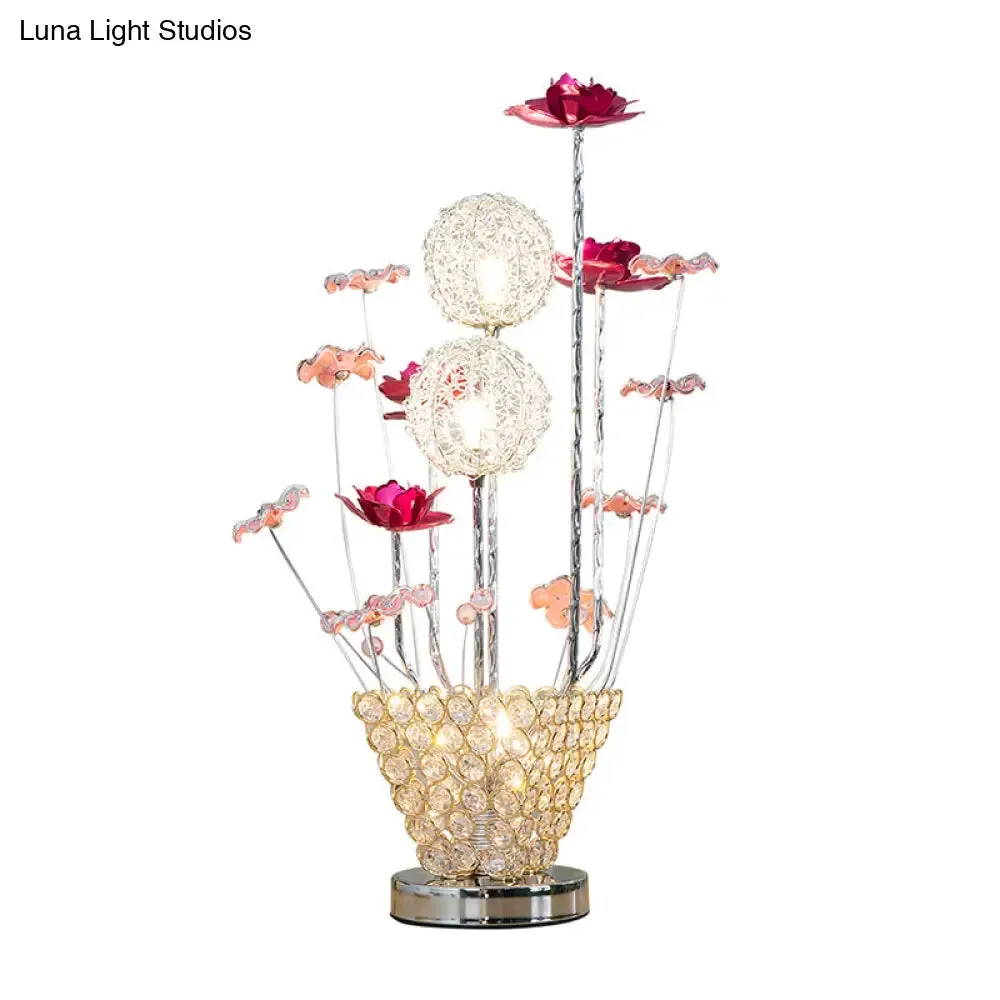 Stella - Golden Art Decor Rose and Dandelion Night Light LED Ironic Desk Lighting with Inserted Crystal Vase in Gold