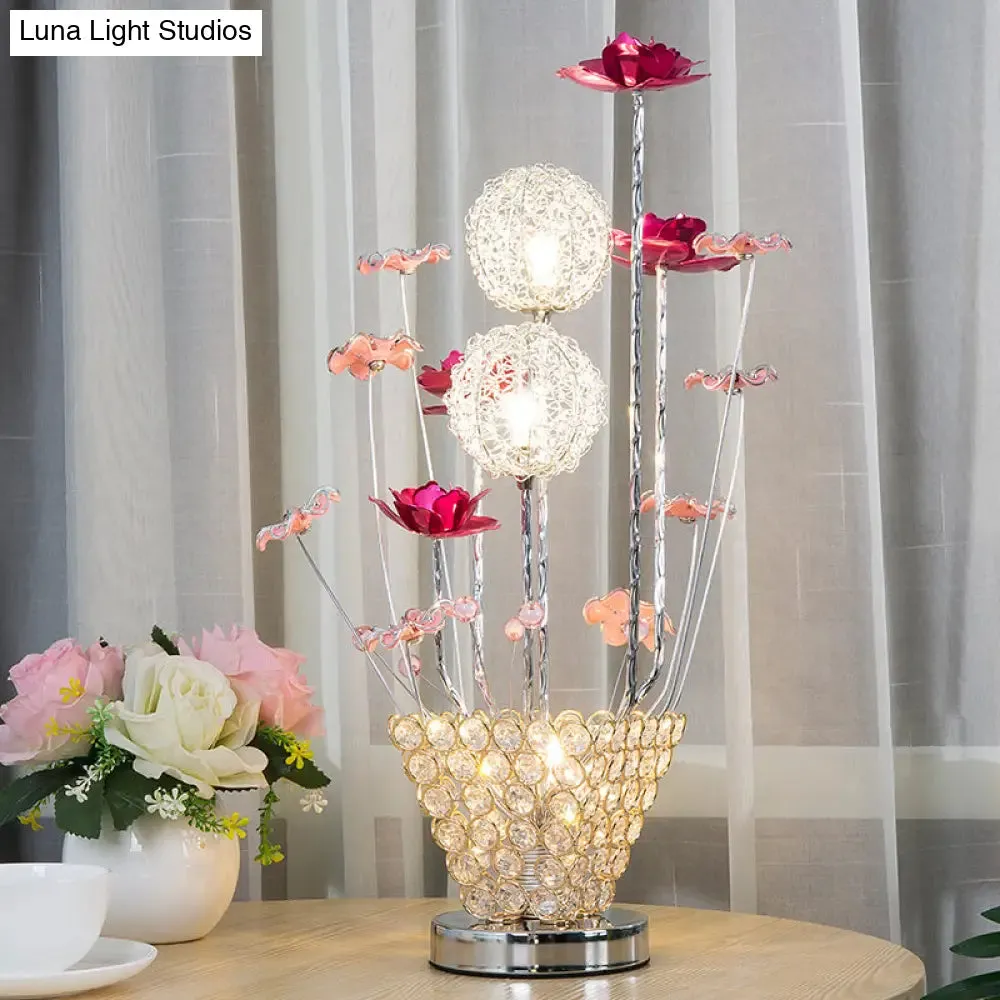Stella - Golden Art Decor Rose and Dandelion Night Light LED Ironic Desk Lighting with Inserted Crystal Vase in Gold