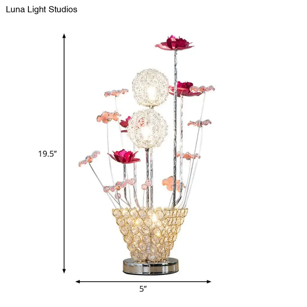 Stella - Golden Art Decor Rose and Dandelion Night Light LED Ironic Desk Lighting with Inserted Crystal Vase in Gold