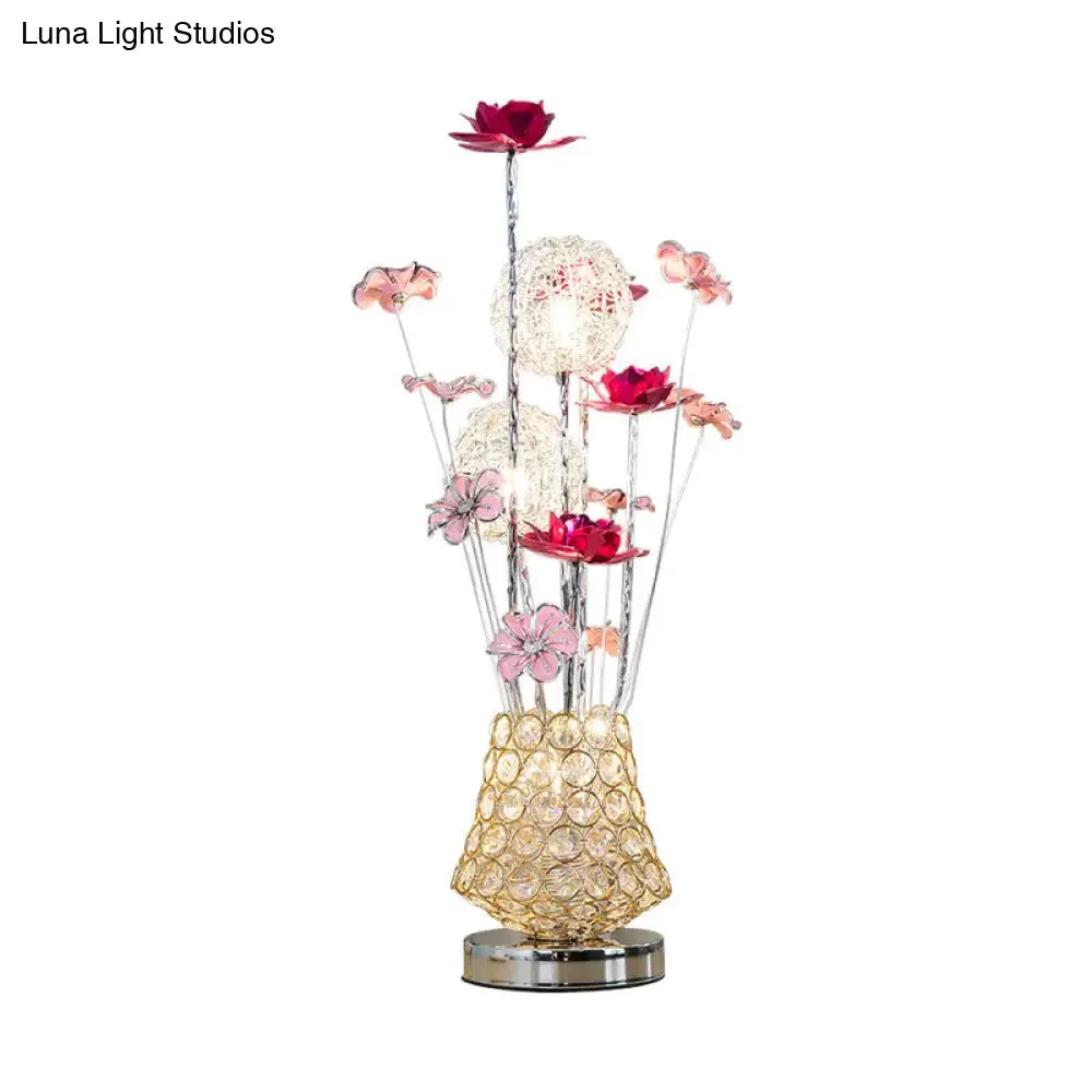 Stella - Golden Art Decor Rose and Dandelion Night Light LED Ironic Desk Lighting with Inserted Crystal Vase in Gold