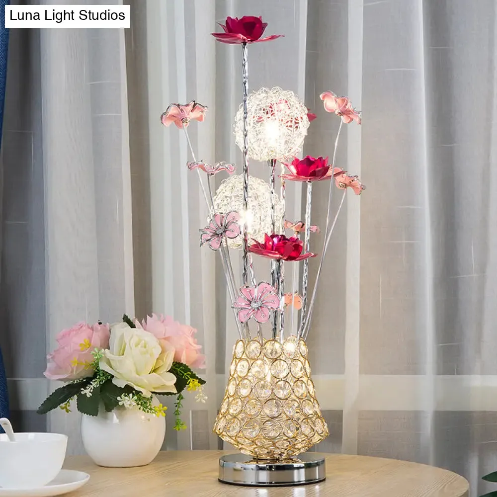 Stella - Golden Art Decor Rose and Dandelion Night Light LED Ironic Desk Lighting with Inserted Crystal Vase in Gold