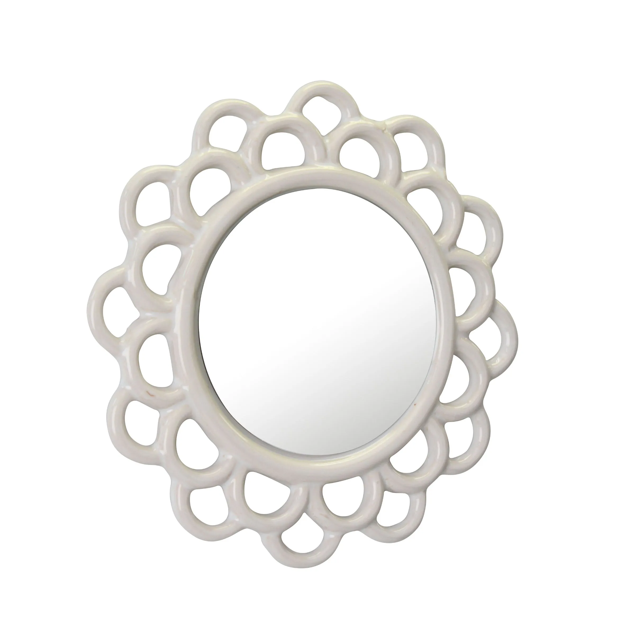 Stonebriar Decorative 9" Ivory Round Ceramic Cutout Accent Wall Mirror (WS)