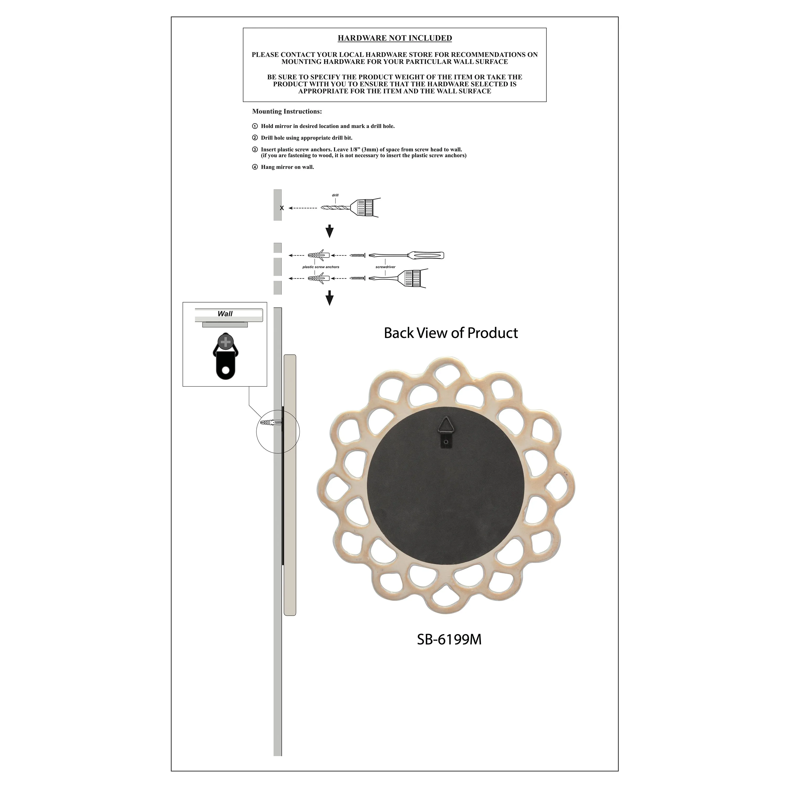 Stonebriar Decorative 9" Ivory Round Ceramic Cutout Accent Wall Mirror (WS)