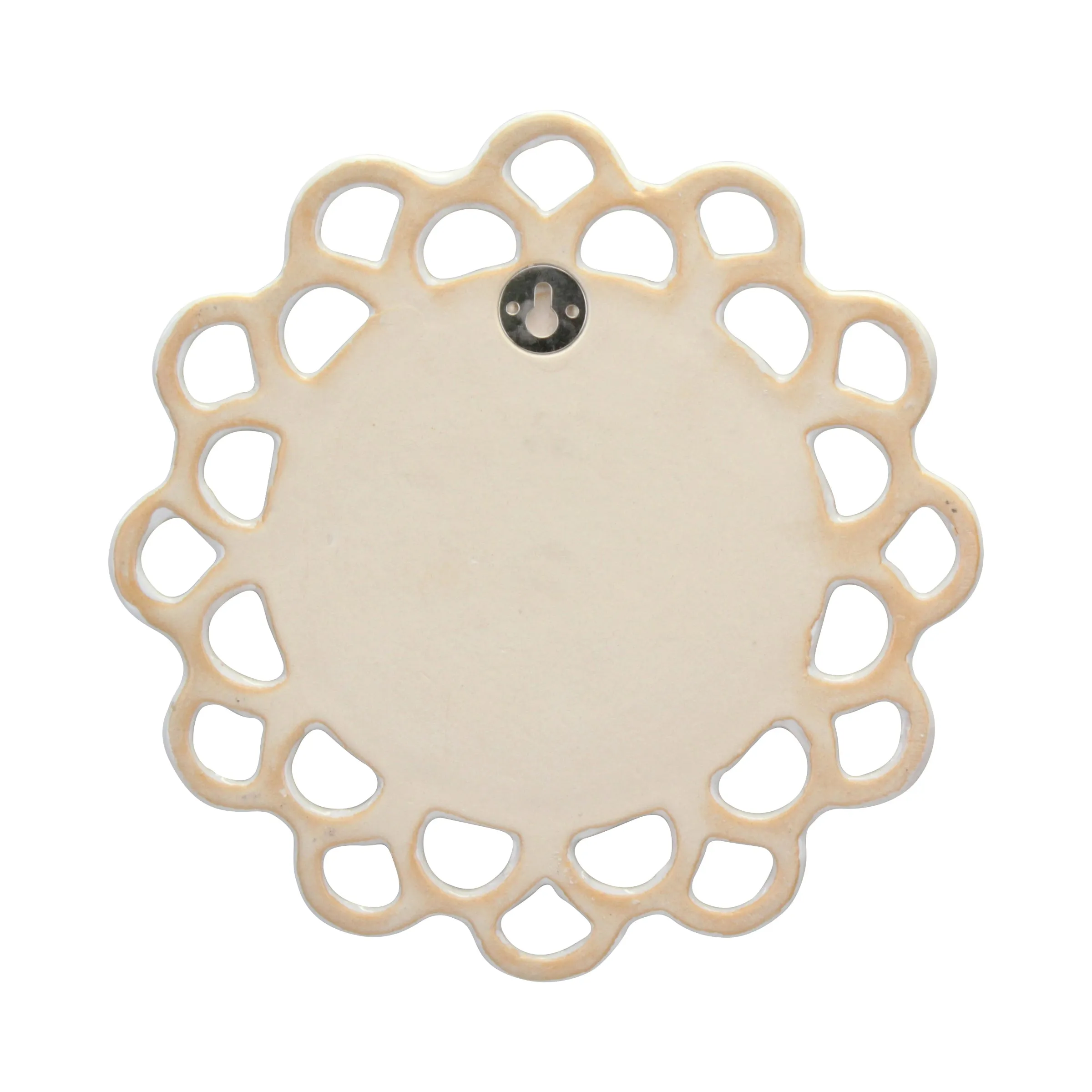 Stonebriar Decorative 9" Ivory Round Ceramic Cutout Accent Wall Mirror (WS)