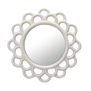 Stonebriar Decorative 9" Ivory Round Ceramic Cutout Accent Wall Mirror (WS)