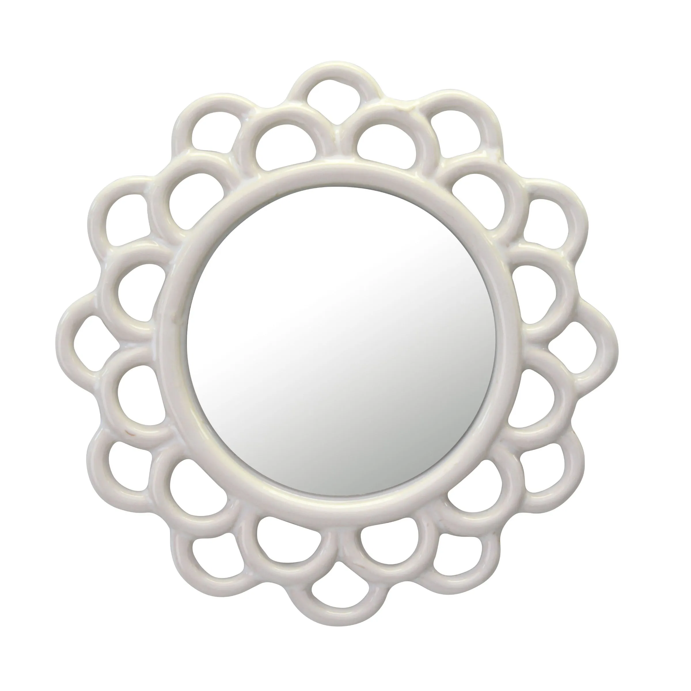 Stonebriar Decorative 9" Ivory Round Ceramic Cutout Accent Wall Mirror (WS)