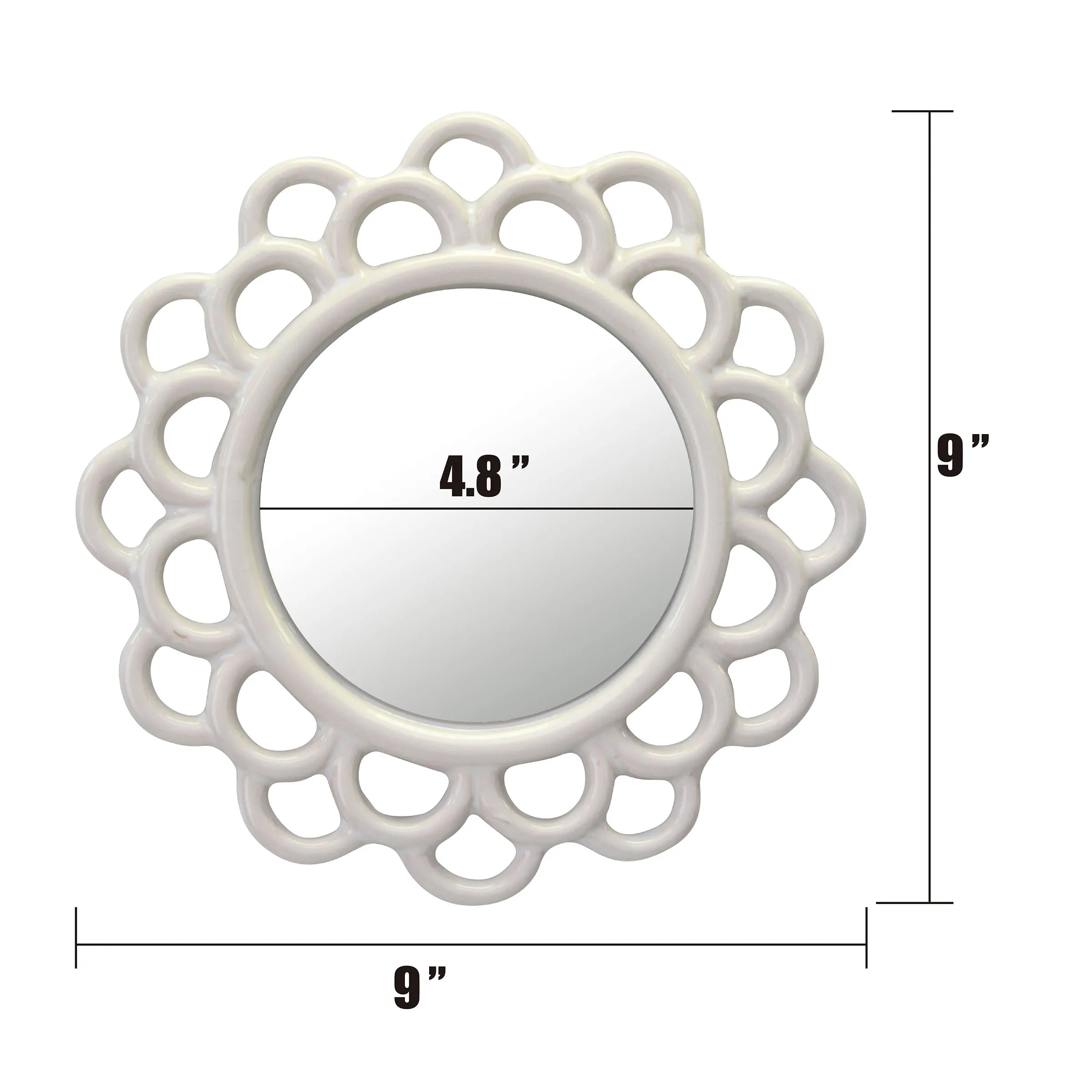 Stonebriar Decorative 9" Ivory Round Ceramic Cutout Accent Wall Mirror (WS)