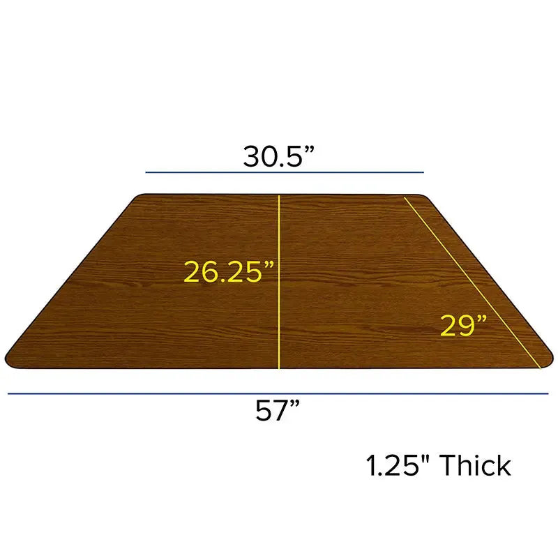 Sydney 29''W x 57''L Trapezoid Thermal Laminate Activity Table - Standard Height Adjustable Legs