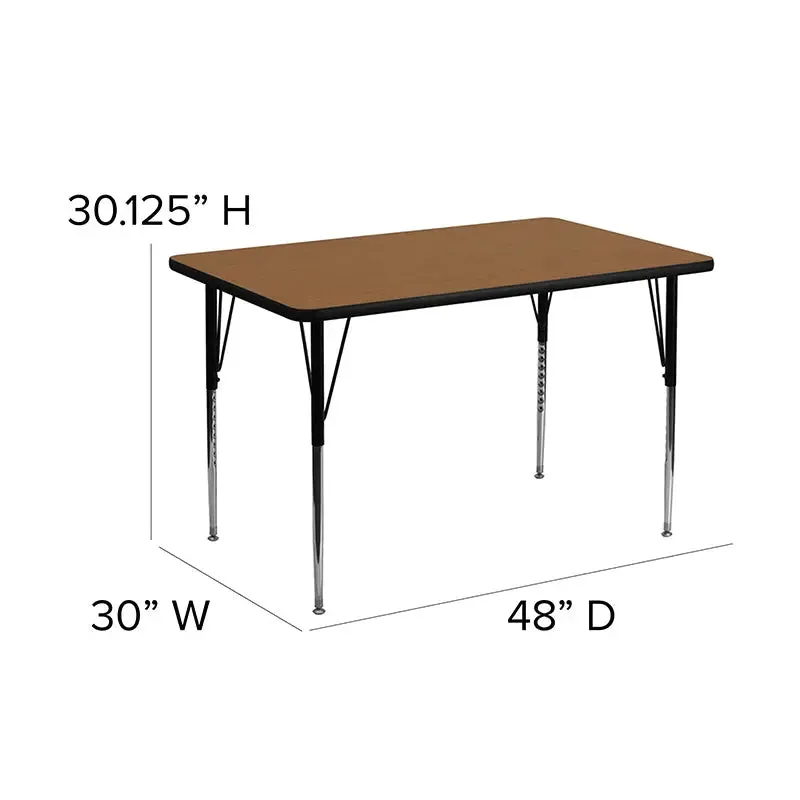 Sydney 30''W x 48''L Rectangular Thermal Laminate Activity Table - Standard Height Adjustable Legs