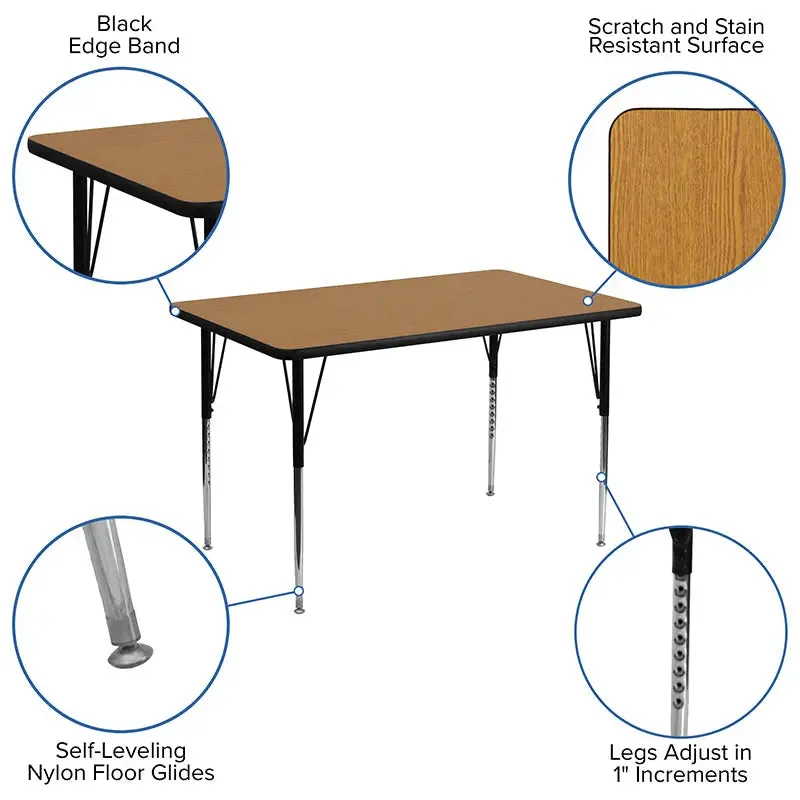 Sydney 30''W x 48''L Rectangular Thermal Laminate Activity Table - Standard Height Adjustable Legs