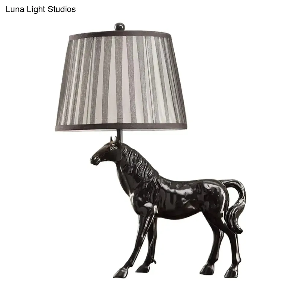 Tania Borealis - Antiqued White Fabric Desk Lamp with Animal Base