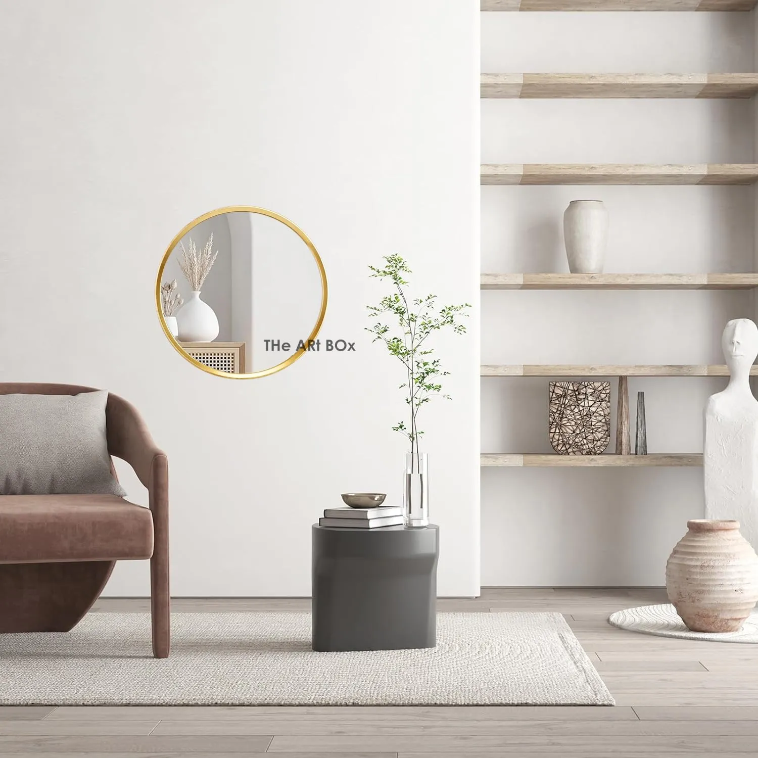 The Arts Box Round Decorative Wall Mirror | Metal Finish Frame with Timeless Design for Bathroom, Living Room, Bedroom, Vanity Mirror (Gold, 12)