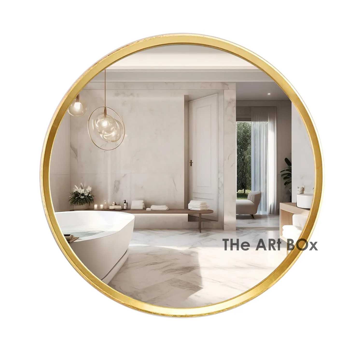 The Arts Box Round Decorative Wall Mirror | Metal Finish Frame with Timeless Design for Bathroom, Living Room, Bedroom, Vanity Mirror (Gold, 12)