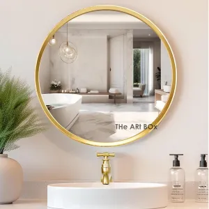 The Arts Box Round Decorative Wall Mirror | Metal Finish Frame with Timeless Design for Bathroom, Living Room, Bedroom, Vanity Mirror (Gold, 12)