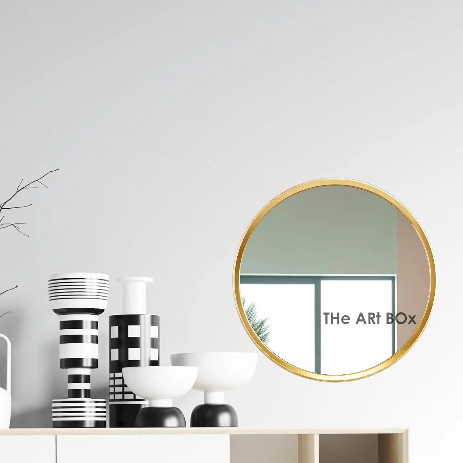 The Arts Box Round Decorative Wall Mirror | Metal Finish Frame with Timeless Design for Bathroom, Living Room, Bedroom, Vanity Mirror (Gold, 12)