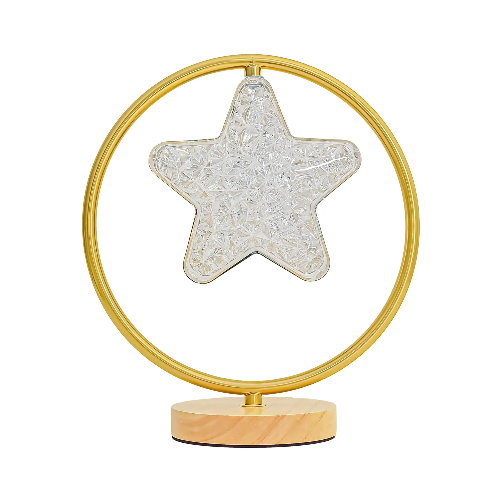The Better Home Dimmable Table Lamp for Bedroom-29cm| Wood Base with Acrylic Shade |Study Table Lamp for Study| Gift for House Warming Ceremony| Aesthetic Table Lamp for Living Room-Star Shaped