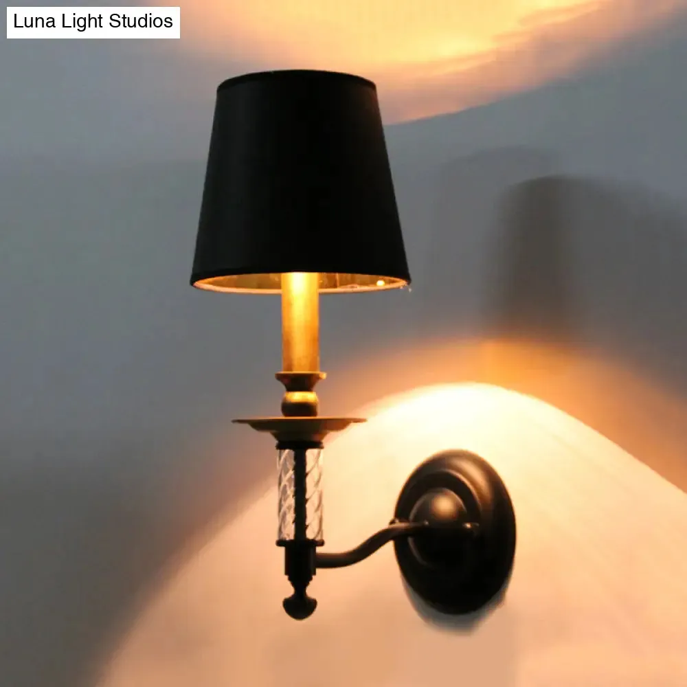 Traditional Fabric Wall Sconce Light – 1-Light Black Fixture with Acrylic Tubular Décor