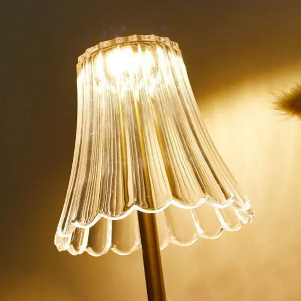 Traditional Vintage Flower Metal Acrylic LED Table Lamp For Bedroom
