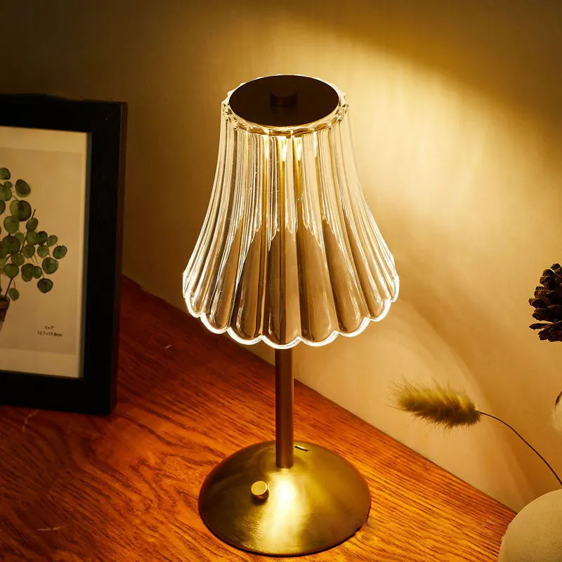 Traditional Vintage Flower Metal Acrylic LED Table Lamp For Bedroom