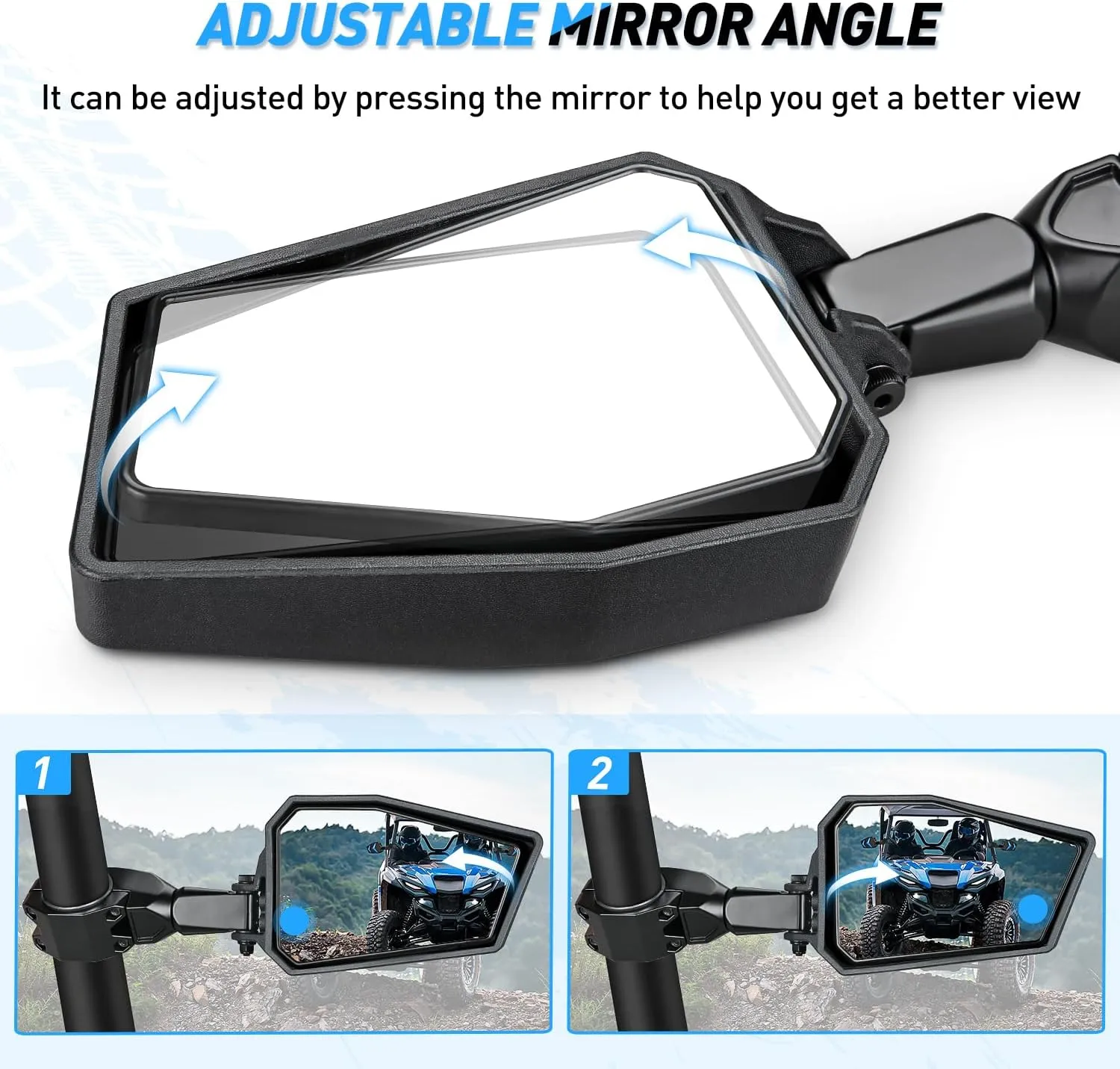 UTV Side Mirrors Offroad Rear View Universal Fits 1.75-2inch Roll Bar Clamp Polaris Ranger RZR Pioneer Can-Am Commander Kawasaki Yamaha Cfmoto
