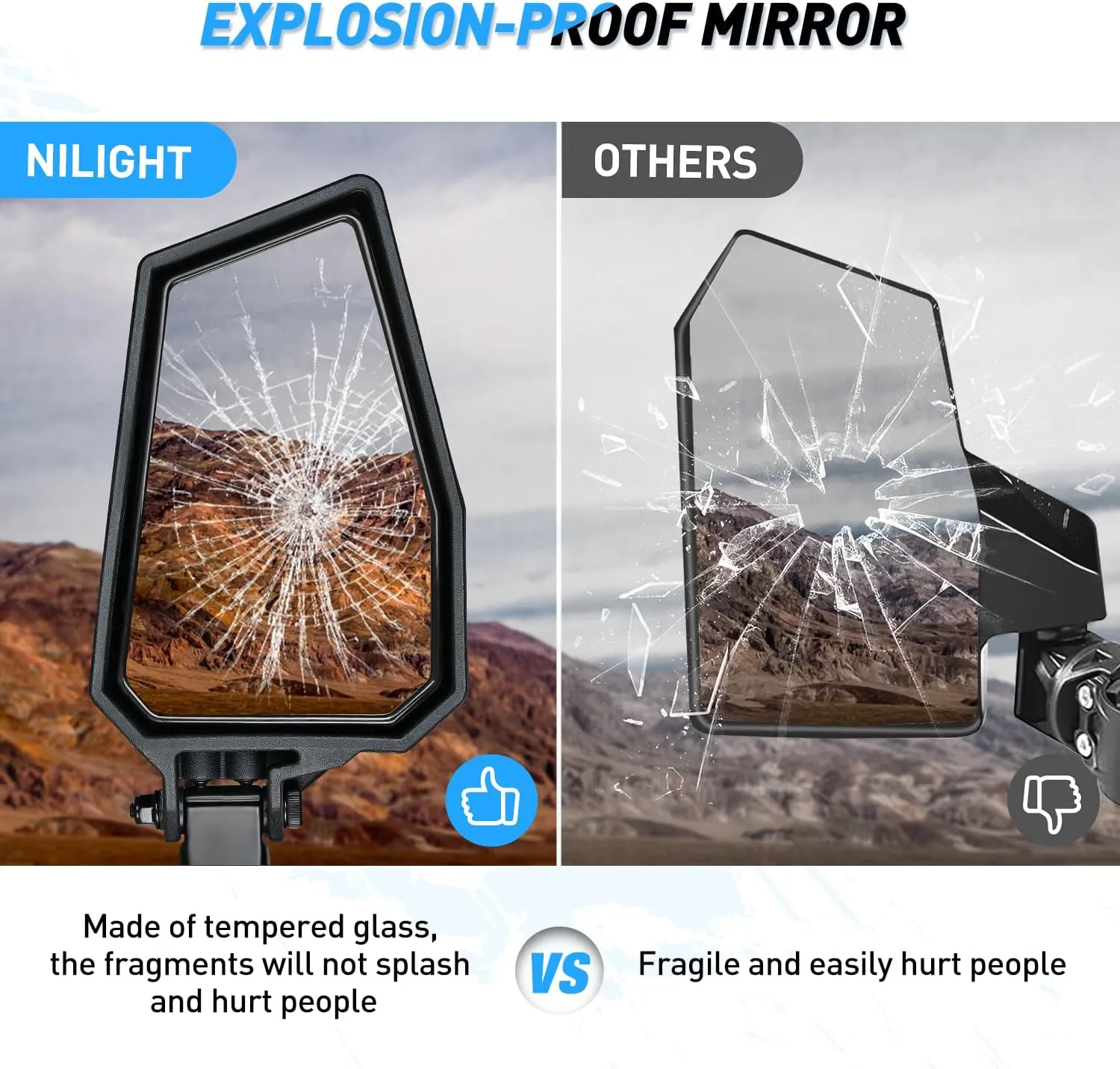 UTV Side Mirrors Offroad Rear View Universal Fits 1.75-2inch Roll Bar Clamp Polaris Ranger RZR Pioneer Can-Am Commander Kawasaki Yamaha Cfmoto