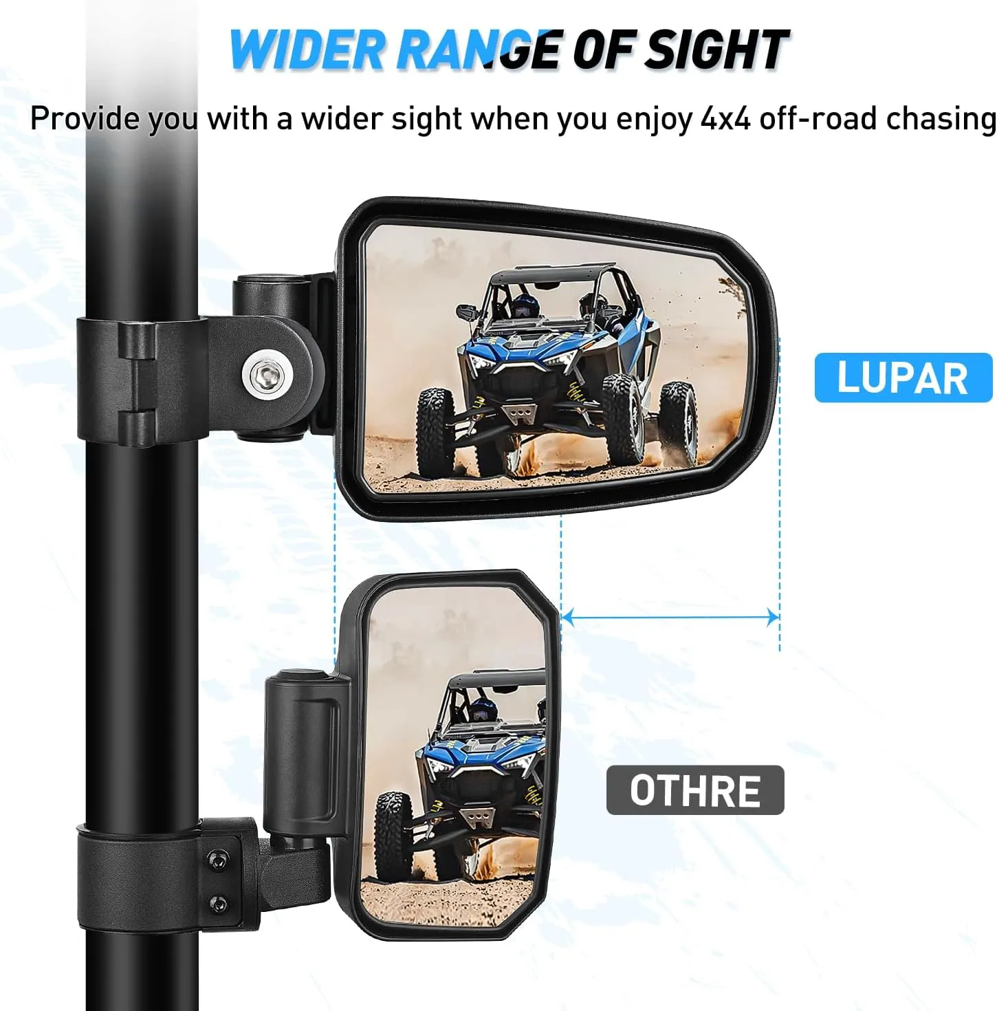 UTV Side Mirrors Offroad Rear View Universal Fits with Windshield for 1.75inch Roll Cage Polaris Ranger RZR Pioneer Can-Am Commander Kawasaki Yamaha Cfmoto