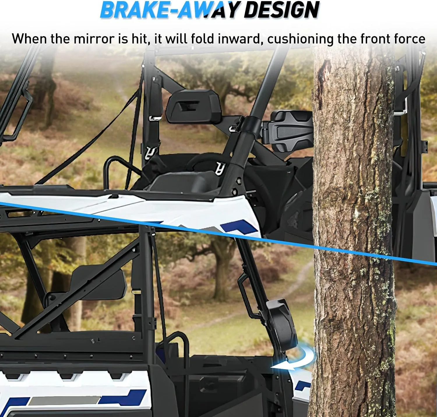 UTV Side Mirrors Offroad Rear View Universal Fits with Windshield for 1.75inch Roll Cage Polaris Ranger RZR Pioneer Can-Am Commander Kawasaki Yamaha Cfmoto