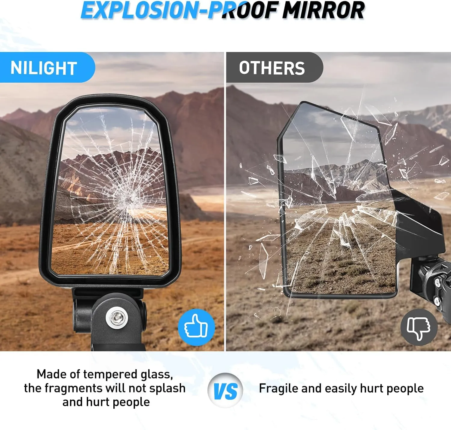 UTV Side Mirrors Offroad Rear View Universal Fits with Windshield for 1.75inch Roll Cage Polaris Ranger RZR Pioneer Can-Am Commander Kawasaki Yamaha Cfmoto