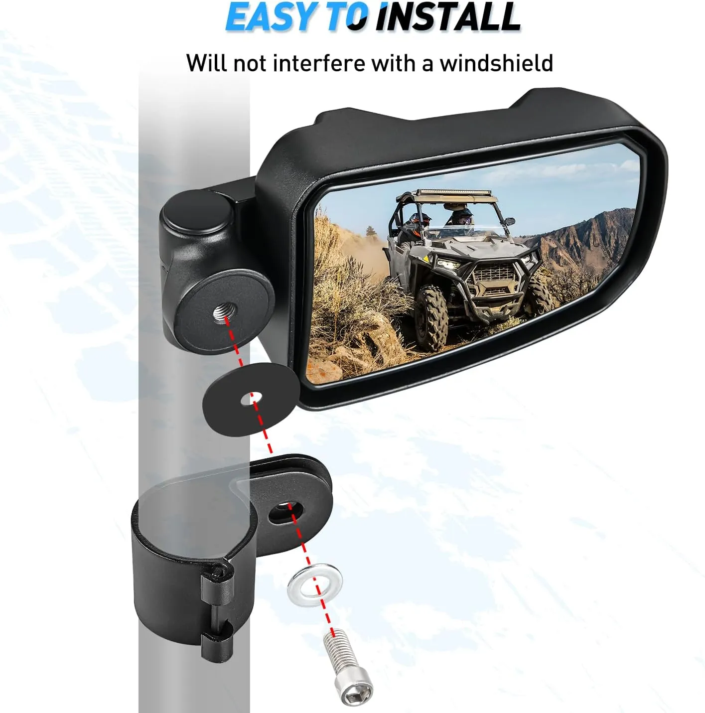 UTV Side Mirrors Offroad Rear View Universal Fits with Windshield for 1.75inch Roll Cage Polaris Ranger RZR Pioneer Can-Am Commander Kawasaki Yamaha Cfmoto