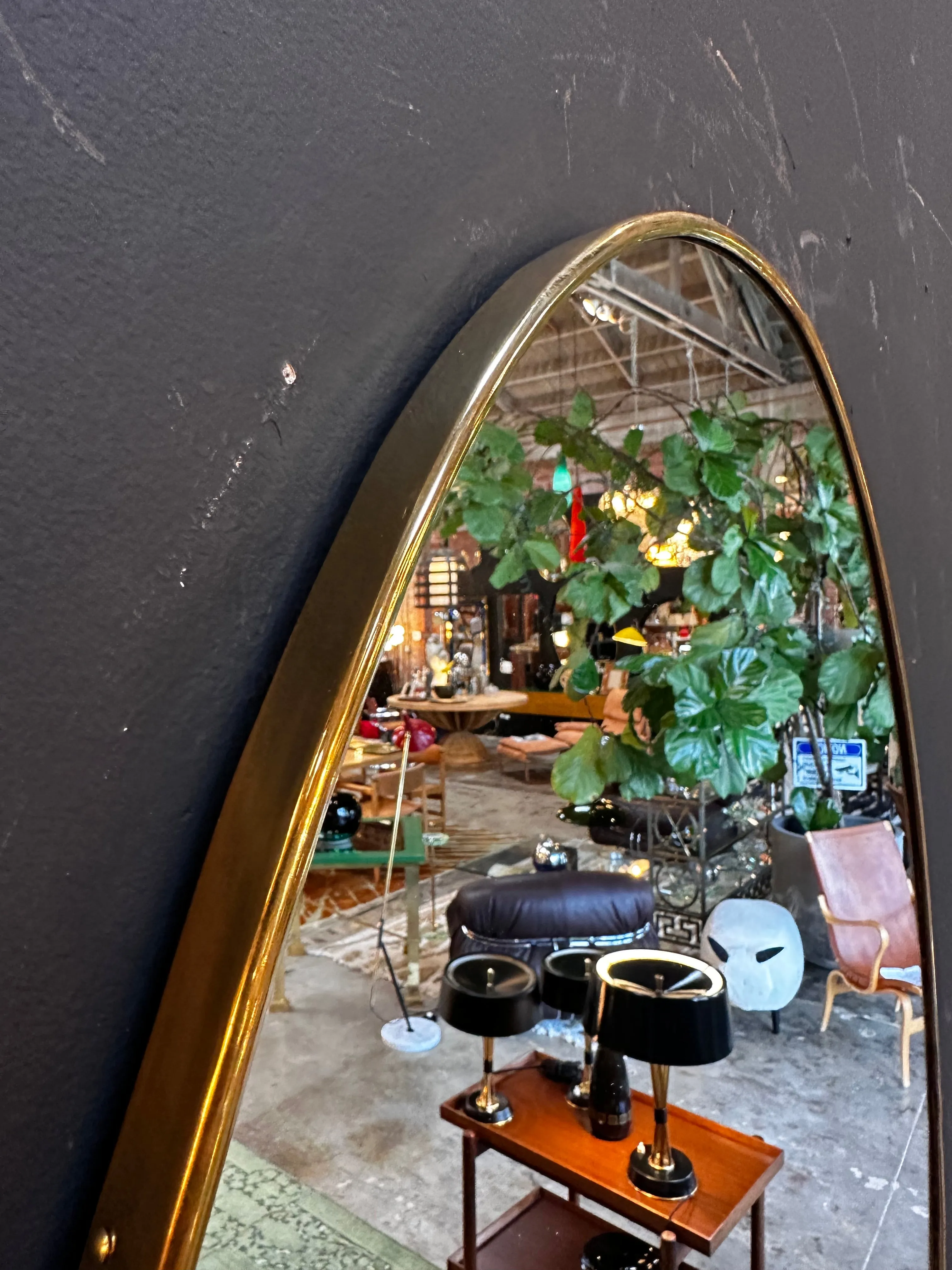 Vintage Italian Oval Brass Mirror 1960s