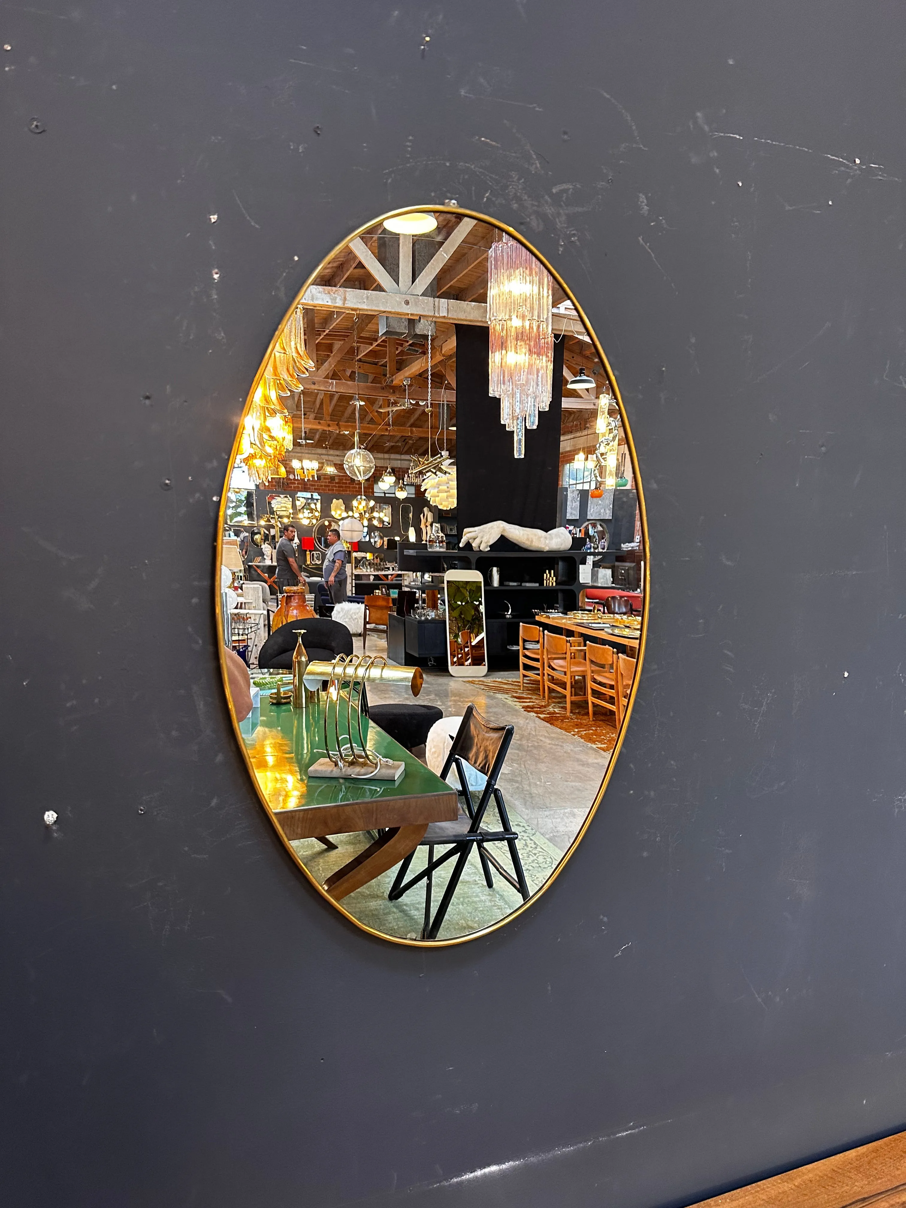 Vintage Italian Oval Brass Mirror 1960s