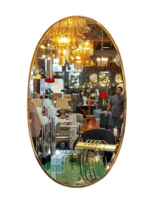 Vintage Italian Oval Brass Mirror 1960s