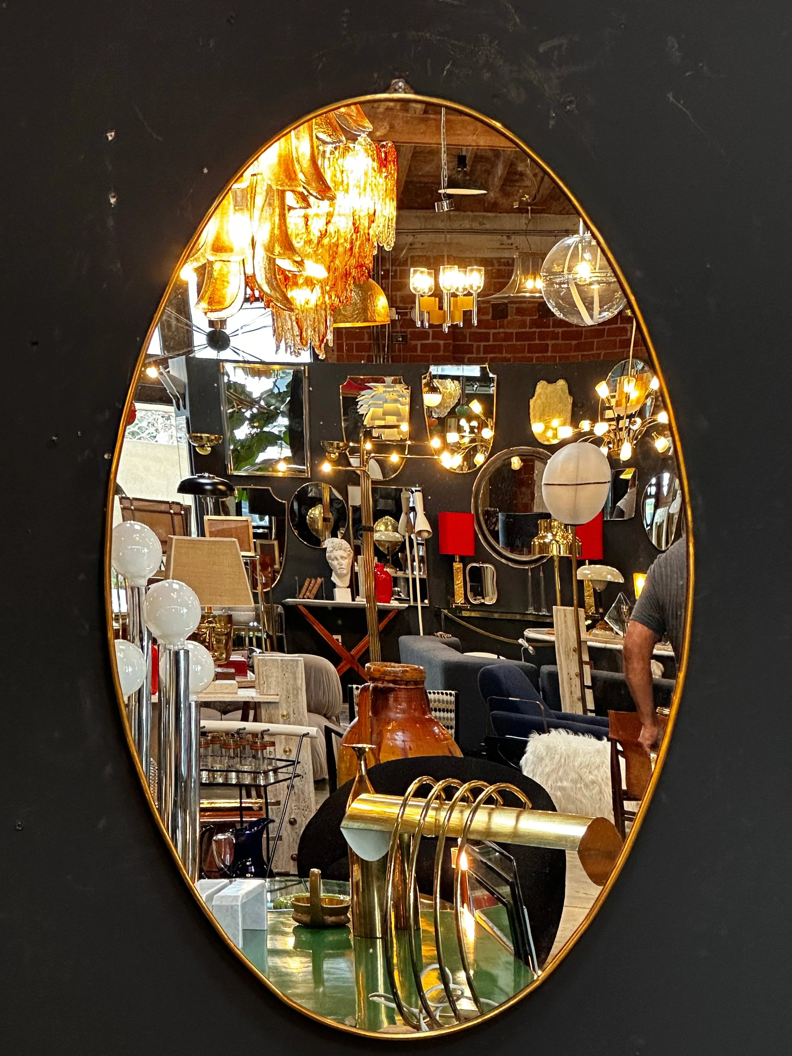 Vintage Italian Oval Brass Mirror 1960s