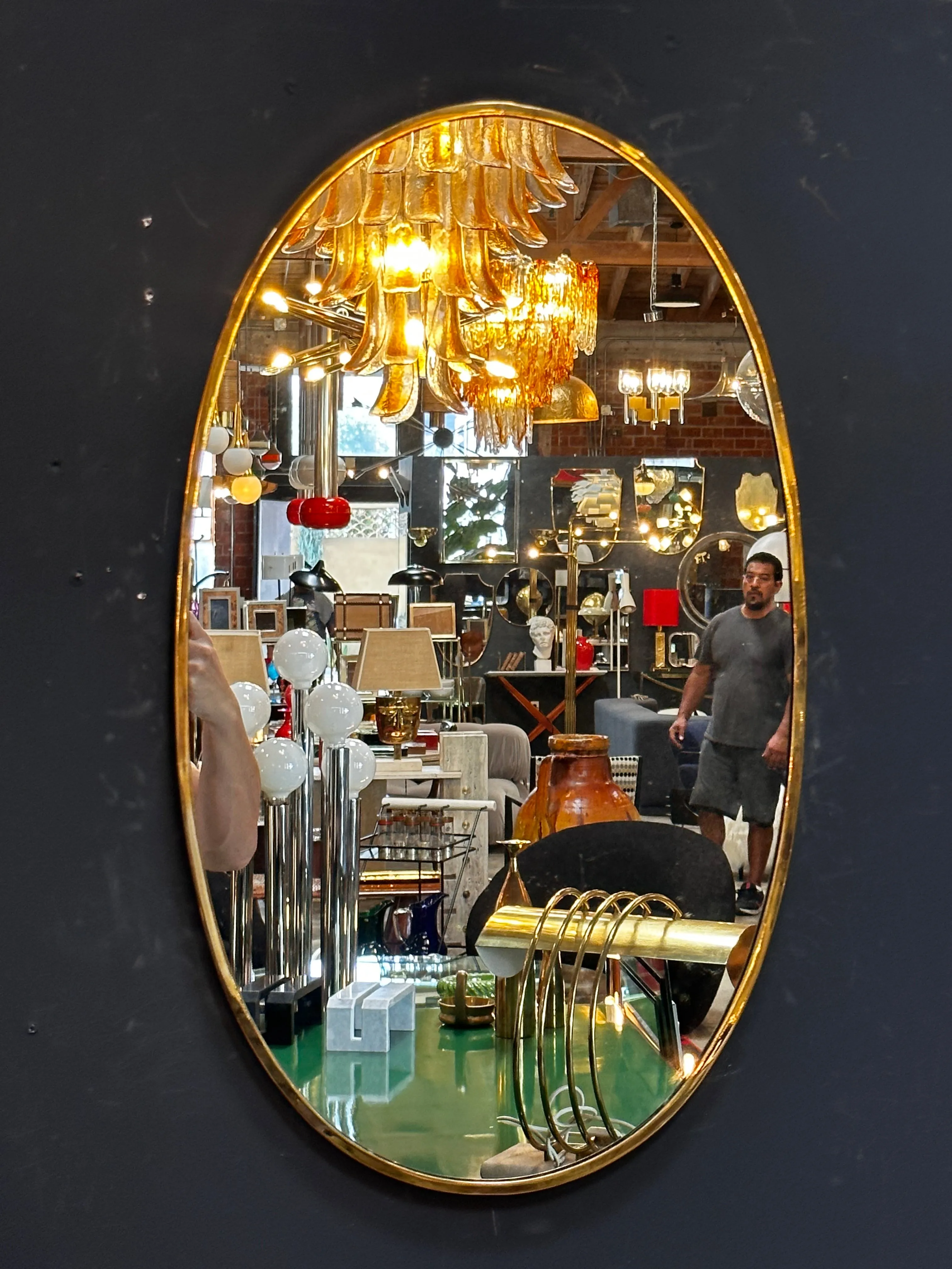 Vintage Italian Oval Brass Mirror 1960s
