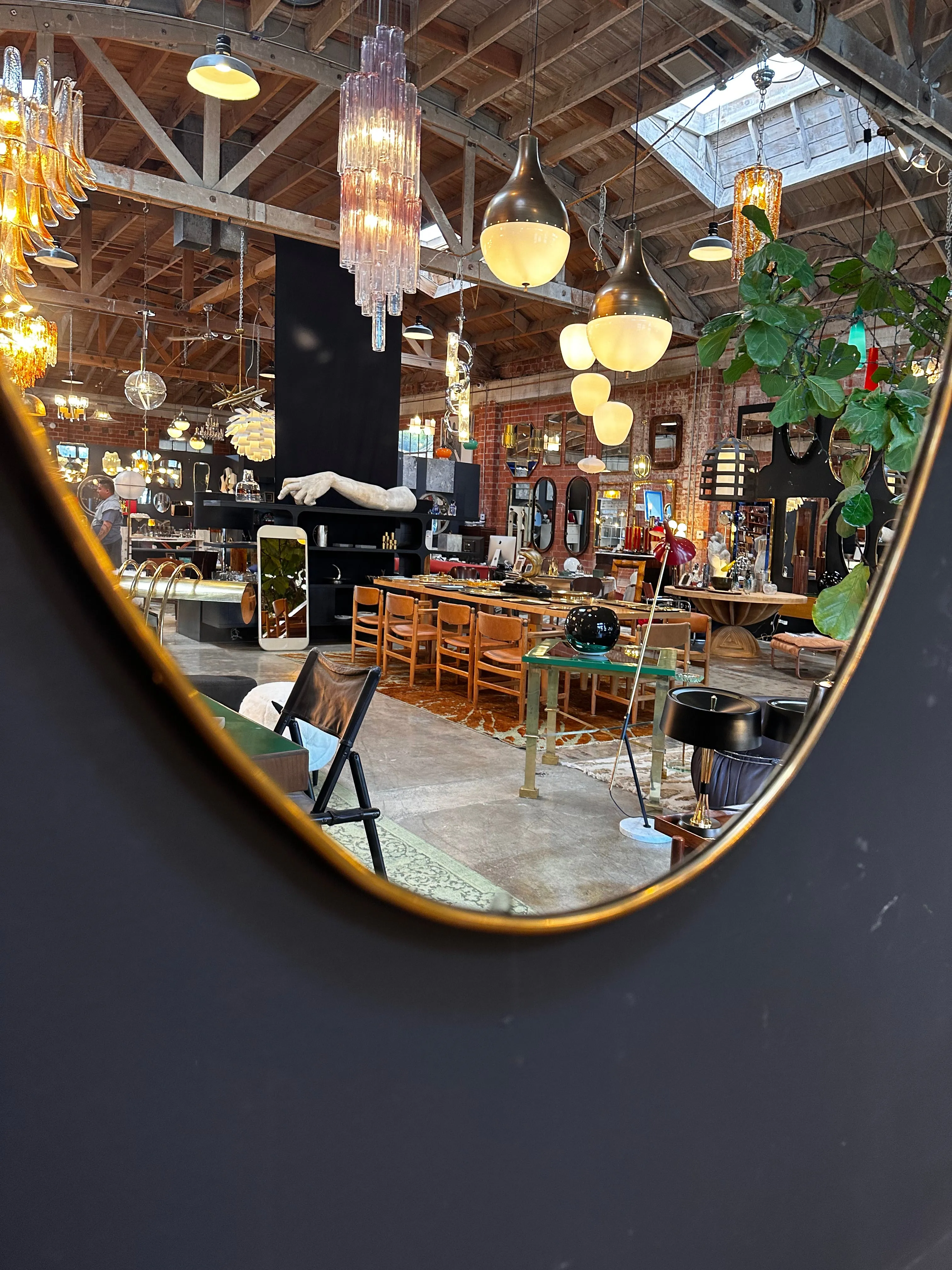 Vintage Italian Oval Brass Mirror 1960s