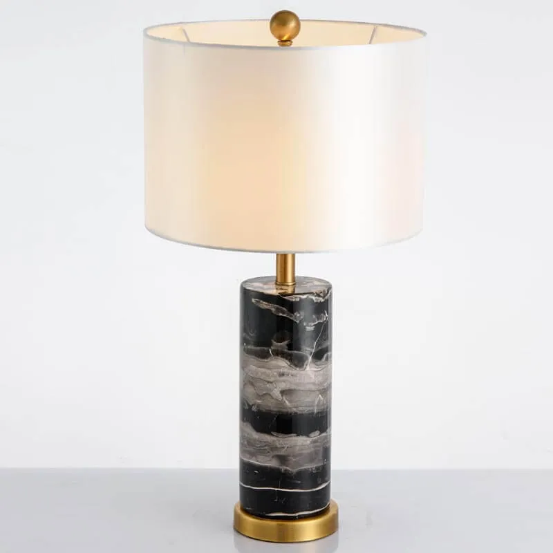 Vintage Simple Fabric Lampshade Marble Cylindrical Base 1-Light Table Lamp