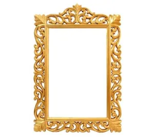 Wall Hanging Mirror Frame for Home Decor, Wooden Frame Hand Carved Without Glass for Living Room taj Design Mirror Wood Frame Antique Golden 18x12 Inch
