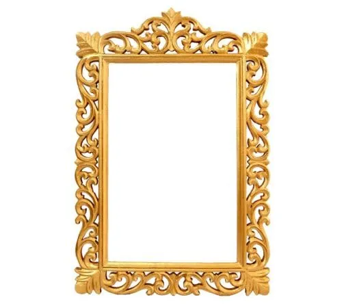 Wall Hanging Mirror Frame for Home Decor, Wooden Frame Hand Carved Without Glass for Living Room taj Design Mirror Wood Frame Antique Golden 18x12 Inch