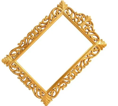 Wall Hanging Mirror Frame for Home Decor, Wooden Frame Hand Carved Without Glass for Living Room taj Design Mirror Wood Frame Antique Golden 18x12 Inch